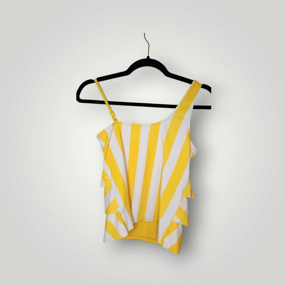 Justice canary yellow white striped tankini top youth size 16